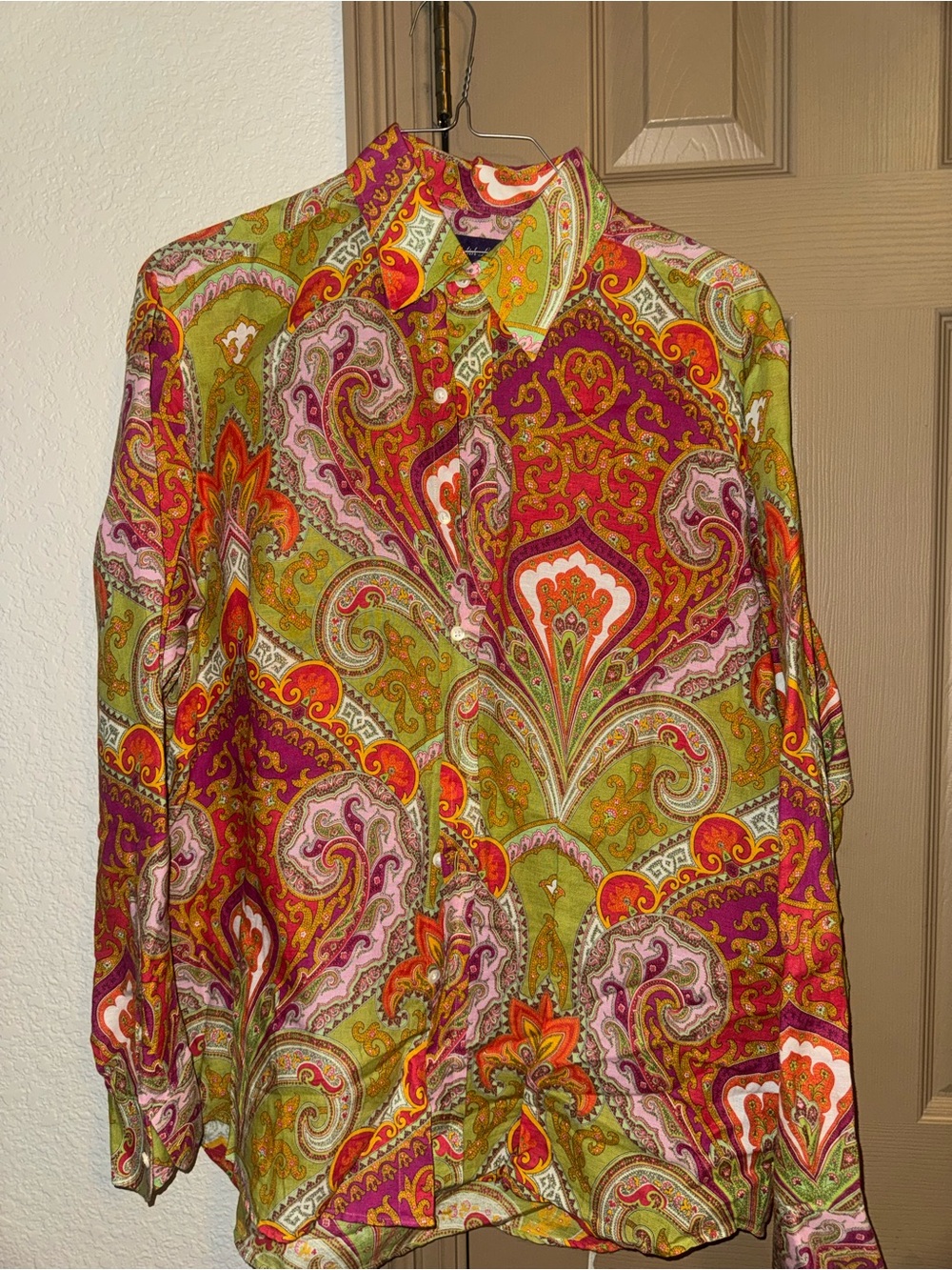 Ralph Lauren Paisley Button-Down Shirt - Olive Green, Pink & Red